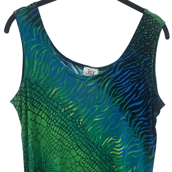 Vintage Y2K Jostar Green and Blue Snakeprint Mini Dress Jersey Knit Size M/L - Picture 3 of 10